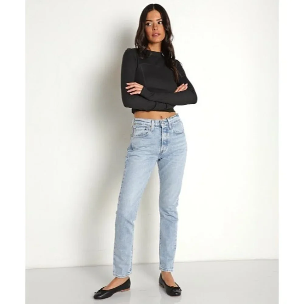 Levis 501 Skinny Jeans Women W28 L32 High-Rise Low Stretch Denim Light Wash Blue - Picture 15 of 15